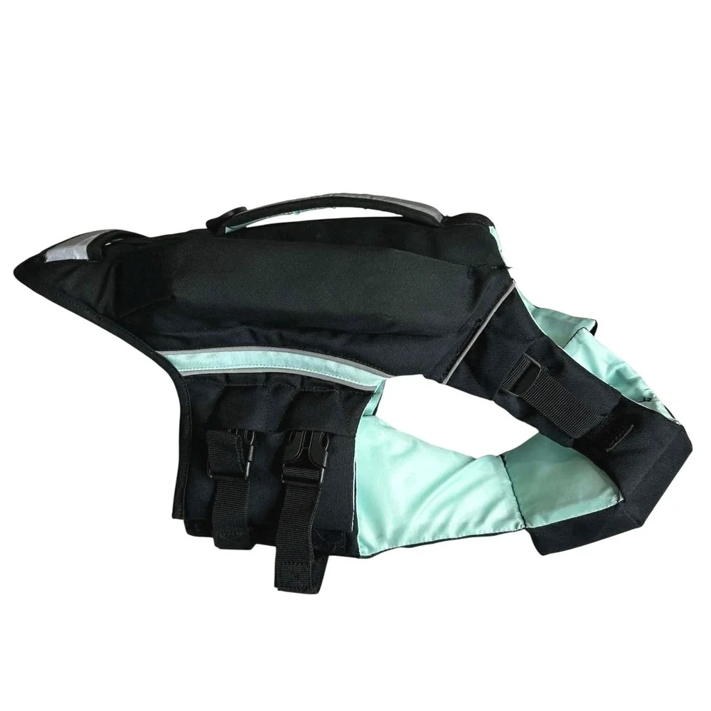 Frisco by Chewy Dog Life Jacket Black Mint Green Reflective Safety Vest Large